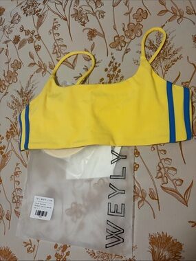 Weylyn Yellow Sports Bra/ Top with Blue Stripe Detail